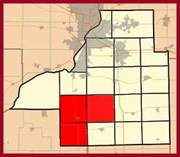 Map of Tazewell County with highlighted Sand Prairie, Dillon, & Malone Townships